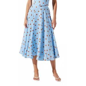 NEW ASTR janie polka dot midi skirt in blue